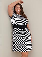 Smocked Waist T-Shirt Dress - Jersey Stripe Black & White, STRIPE MULTI, alternate