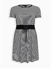 Smocked Waist T-Shirt Dress - Jersey Stripe Black & White, STRIPE MULTI, hi-res