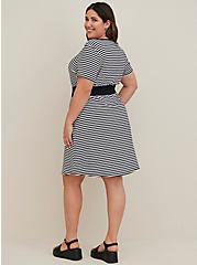 Smocked Waist T-Shirt Dress - Jersey Stripe Black & White, STRIPE - MULTI, alternate