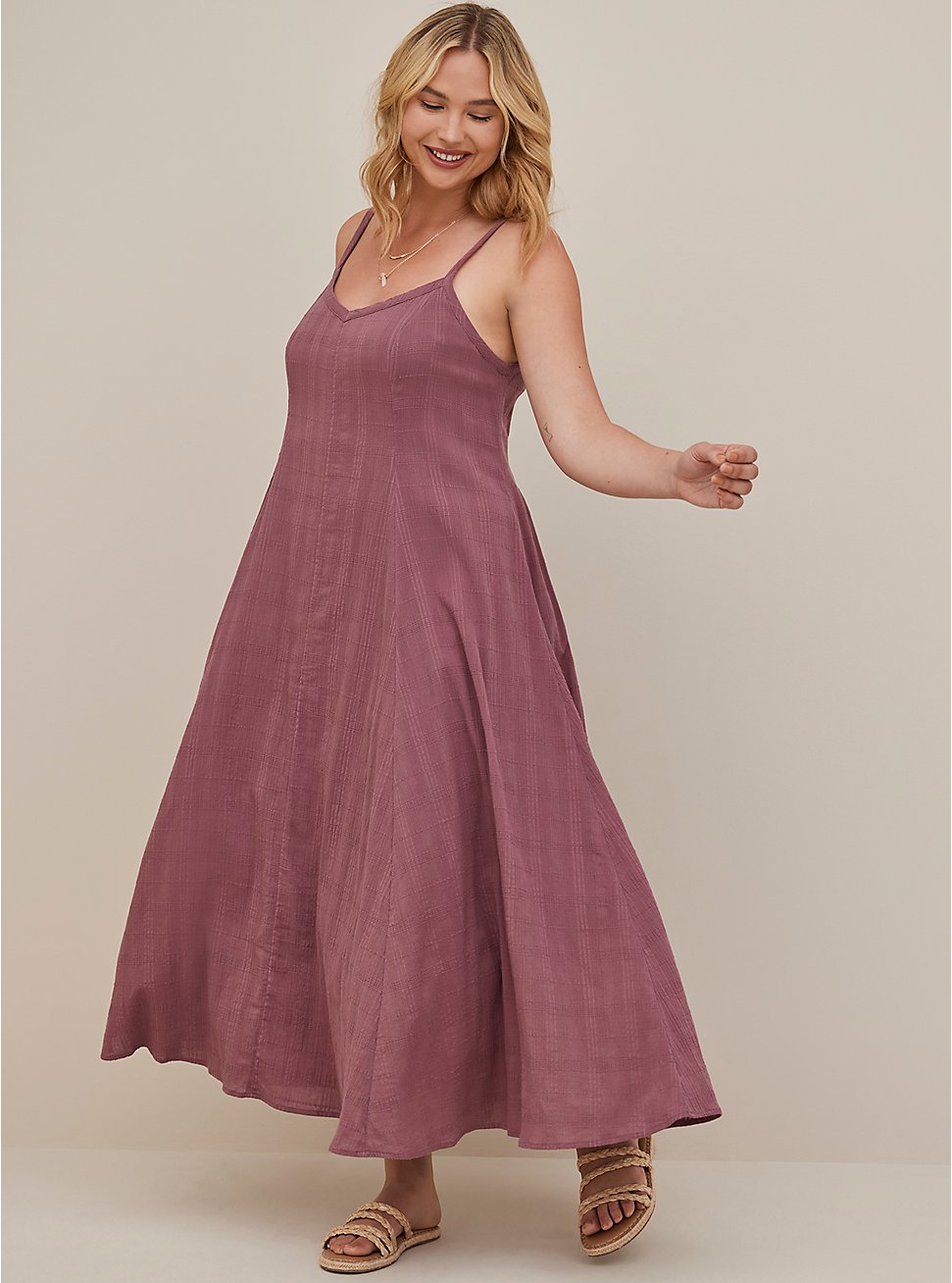 Textured Trapeze Maxi - Cotton Dusty Red, WILD GINGER: BURGUNDY, hi-res