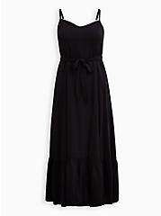 Cross Hatch Tie Waist Tiered Maxi Dress - Black, DEEP BLACK, hi-res