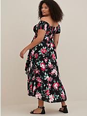 Plus Size Off the Shoulder Hi-Low Dress - Challis Floral Black, FLORAL - BLACK, alternate
