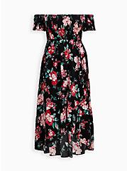 Plus Size Off the Shoulder Hi-Low Dress - Challis Floral Black, FLORAL - BLACK, hi-res