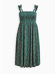 Plus Size Tiered Midi Dress - Challis Dots Green, PEBBLES - GREEN, hi-res