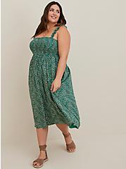Plus Size Tiered Midi Dress - Challis Dots Green, PEBBLES - GREEN, hi-res