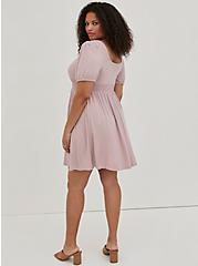 Plus Size Smocked Puff Sleeve Mini Dress - Jersey Light Pink , PINK, alternate