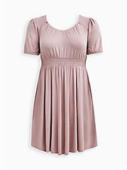 Plus Size Smocked Puff Sleeve Mini Dress - Jersey Light Pink , PINK, hi-res