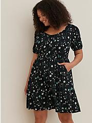 Plus Size Puff Sleeve Mini Dress - Jersey Floral Black, FLORAL - BLACK, alternate