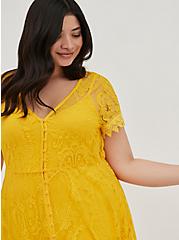 Button Front Skater Dress - Lace Yellow, YELLOW, alternate