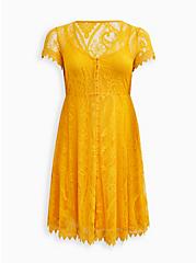 Button Front Skater Dress - Lace Yellow, YELLOW, hi-res