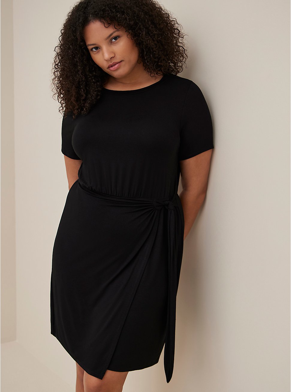 Wrap Skirt Mini Dress - Super Soft Black, DEEP BLACK, hi-res