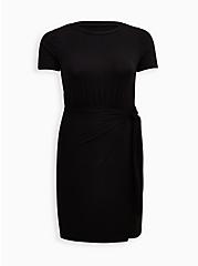 Plus Size Wrap Skirt Mini Dress - Super Soft Black, DEEP BLACK, hi-res