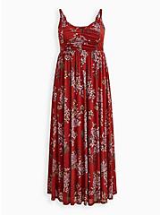 Pleated Maxi Dress - Soft Mesh Floral Red, FLORAL RED, hi-res