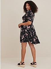Plus Size Cinch Sleeve Skater Dress - Studio Knit Floral Black, FLORAL - BLACK, alternate