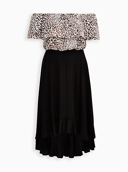 Top & Skirt Set - Challis Leopard & Black, BLACK  WHITE, hi-res