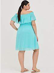 Off-Shoulder Smocked Mini Skater Dress - Chiffon Clip Dot Blue, BLUE, alternate