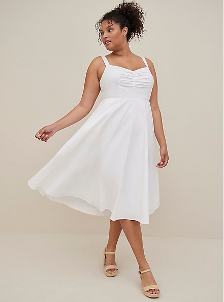 Plus Size Sweetheart Neck Skater Dress - Poplin White, CLOUD DANCER, alternate