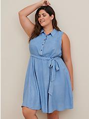 Collared Shirt Dress - Chambray Blue, MEDIUM WASH, alternate