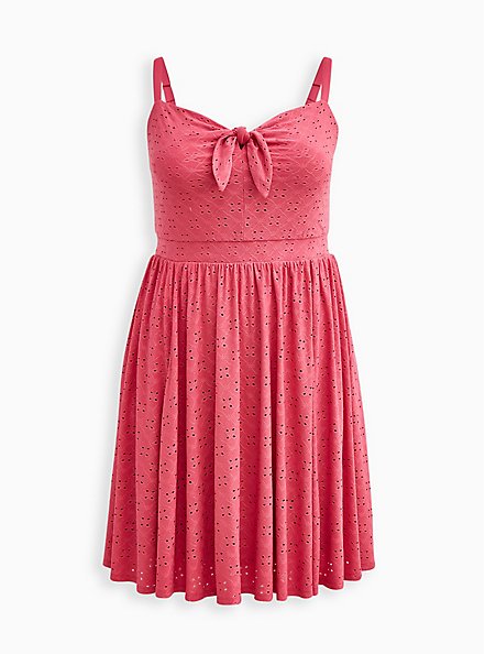 Plus Size Embroidered Tie-Front Skater Dress - Pink, PINK, hi-res