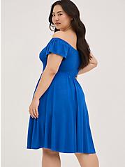 Plus Size Off-Shoulder Smocked Skater Dress - Super Soft Blue, NAUTICAL BLUE: BLUE, alternate