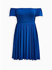 Plus Size Off-Shoulder Smocked Skater Dress - Super Soft Blue, NAUTICAL BLUE: BLUE, hi-res