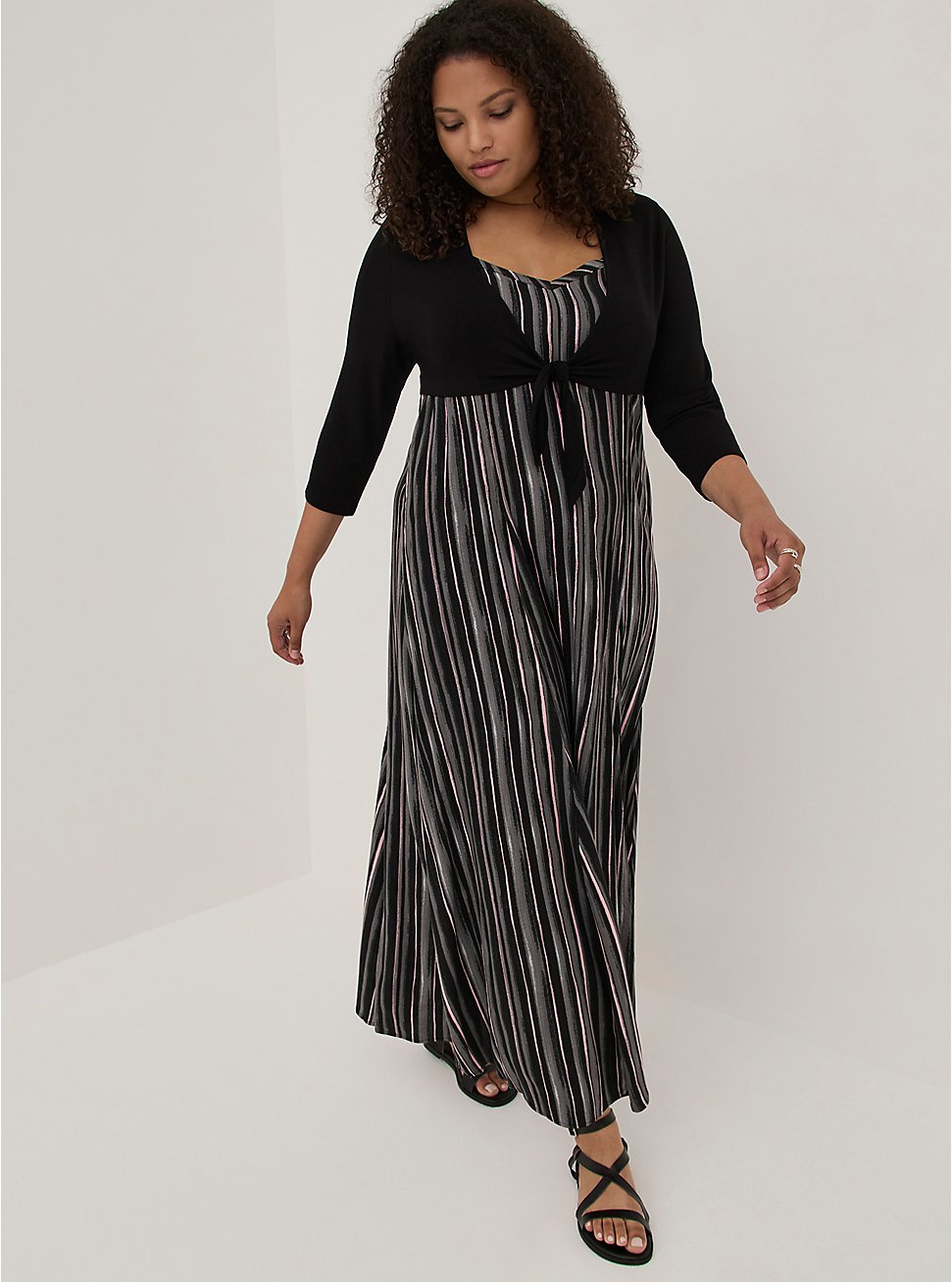 Plus Size Trapeze Maxi Dress - Challis Stripe, STRIPE - MULTI, hi-res