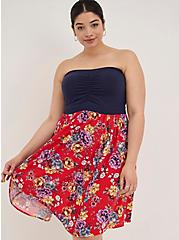 Plus Size Strapless Hanky Hem Dress - Challis & Jersey Floral Blue & Red, FLORAL - MULTI, alternate