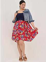 Plus Size Strapless Hanky Hem Dress - Challis & Jersey Floral Blue & Red, FLORAL - MULTI, hi-res