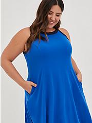 Goddess Neck Mini Trapeze Dress - Ribbed Knit Blue, NAUTICAL BLUE: BLUE, alternate