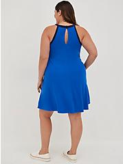 Goddess Neck Mini Trapeze Dress - Ribbed Knit Blue, NAUTICAL BLUE: BLUE, alternate