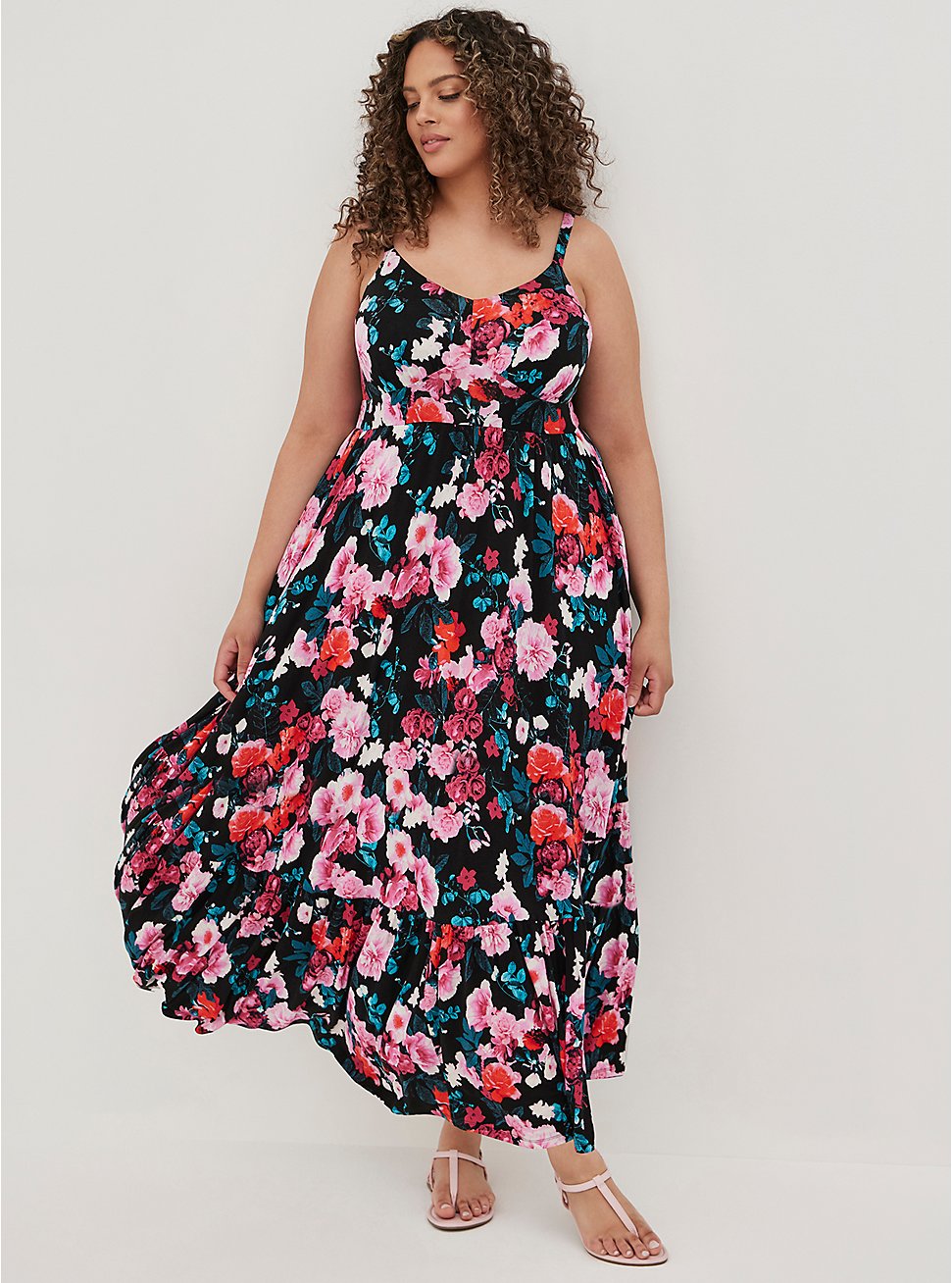 Plus Size Tiered Maxi Dress - Super Soft Floral Black, FLORALS-BLACK, hi-res