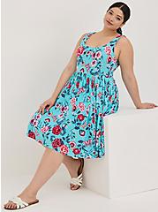Plus Size Scoop Neck Skater Dress - Super Soft Floral Blue , FLORALS-BLUE, alternate