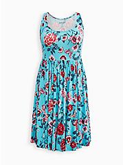Plus Size Scoop Neck Skater Dress - Super Soft Floral Blue , FLORALS-BLUE, hi-res