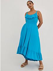 Plus Size Ruffle Smocked Waist Hi-Low Maxi Dress - Jersey Blue, BLUE, alternate