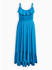 Ruffle Smocked Waist Hi-Low Maxi Dress - Jersey Blue, BLUE, hi-res