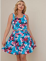 Plus Size Tank & Skater Skirt Set - Scuba Floral Blue, FLORALS-BLUE, alternate