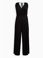 Plus Size Surplice Back Jumpsuit - Super Soft Black, DEEP BLACK, hi-res