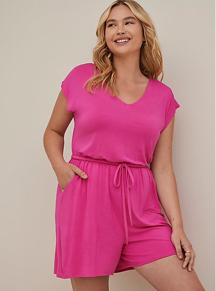 Plus Size Dolman Sleeve Romper - Super Soft Pink, PINK GLO, alternate