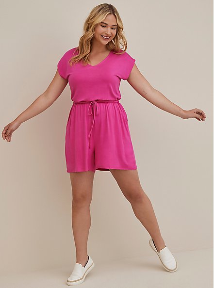 Plus Size Dolman Sleeve Romper - Super Soft Pink, PINK GLO, hi-res