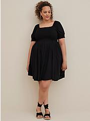 Plus Size Smocked Mini Dress - Challis Black, DEEP BLACK, alternate