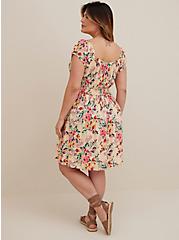 Plus Size Smocked Waist Mini Dress - Textured Stretch Rayon Floral Blush., FLORAL - MULTI, alternate