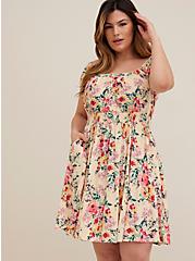 Plus Size Smocked Waist Mini Dress - Textured Stretch Rayon Floral Blush., FLORAL - MULTI, alternate