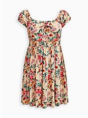 Plus Size Smocked Waist Mini Dress - Textured Stretch Rayon Floral Blush., FLORAL - MULTI, hi-res