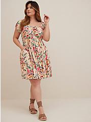 Plus Size Smocked Waist Mini Dress - Textured Stretch Rayon Floral Blush., FLORAL - MULTI, hi-res