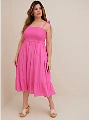 Plus Size Smocked Tiered Midi Dress - Pink, PINK GLO, hi-res