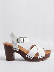 Plus Size Criss-Cross Wood Block Heel Sandal - White (WW), WHITE, alternate