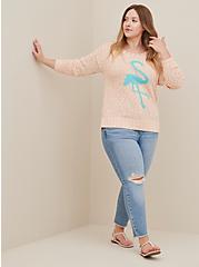 Pullover Sweater - Marled Cotton Flamingo Pink, MULTI, alternate