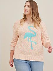 Plus Size Pullover Sweater - Marled Cotton Flamingo Pink, MULTI, hi-res