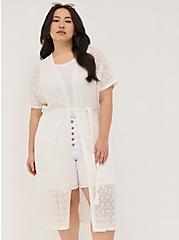 Plus Size Open Cardigan Sweater - Crochet White, WHITE, alternate