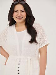 Plus Size Open Cardigan Sweater - Crochet White, WHITE, hi-res